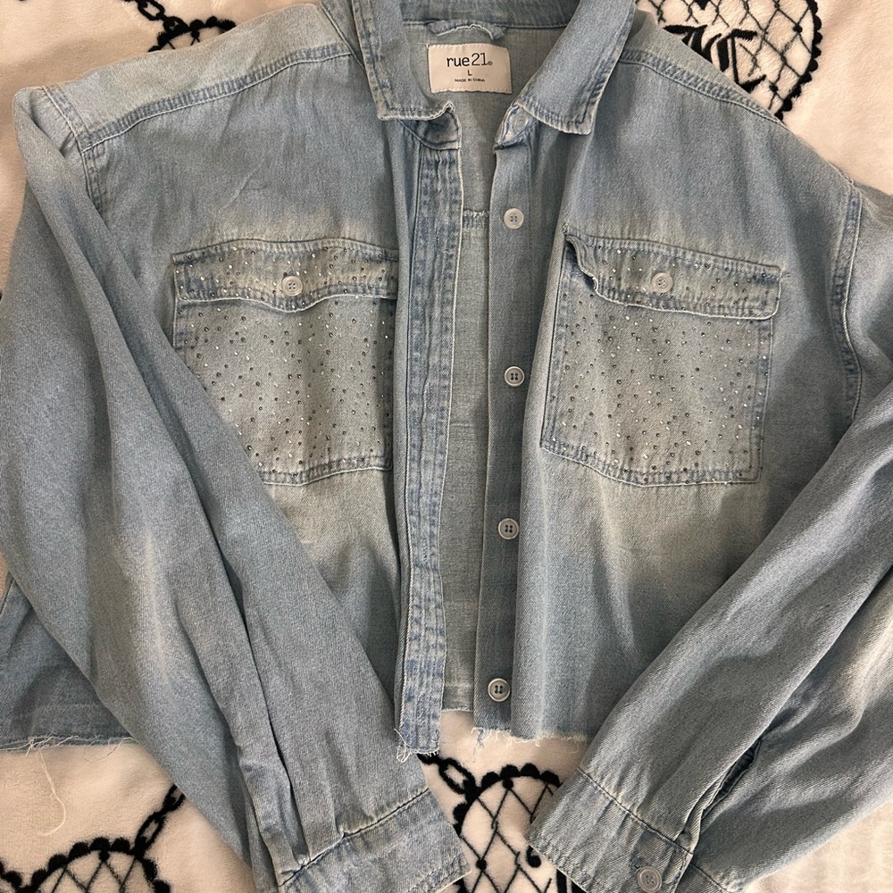 Rue21 Light Blue Studded Denim Shirt Jacket